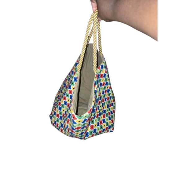 Handmade Reversible Tote Bag – Tan & Floral Print, 12" x 17.5" - Picture 3 of 5